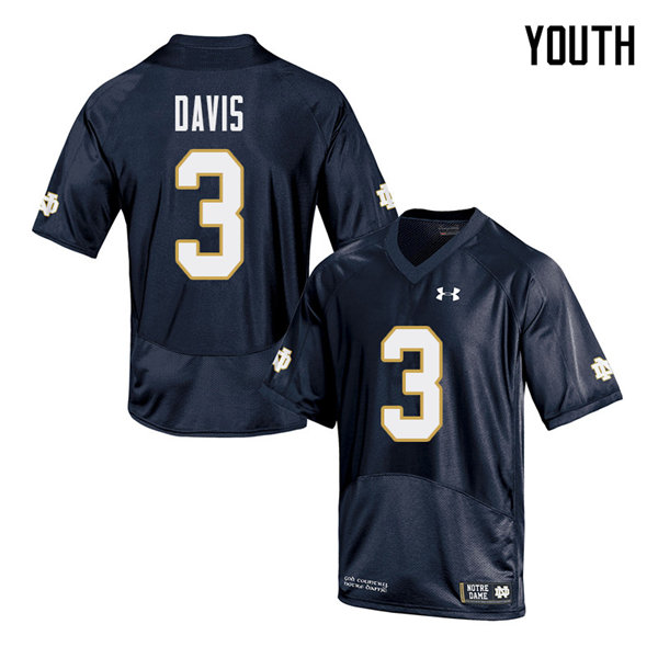 Youth NCAA Notre Dame Fighting Irish #3 Avery Davis Stitched College Under Armour Authentic Navy Football Jersey IU10D83VE